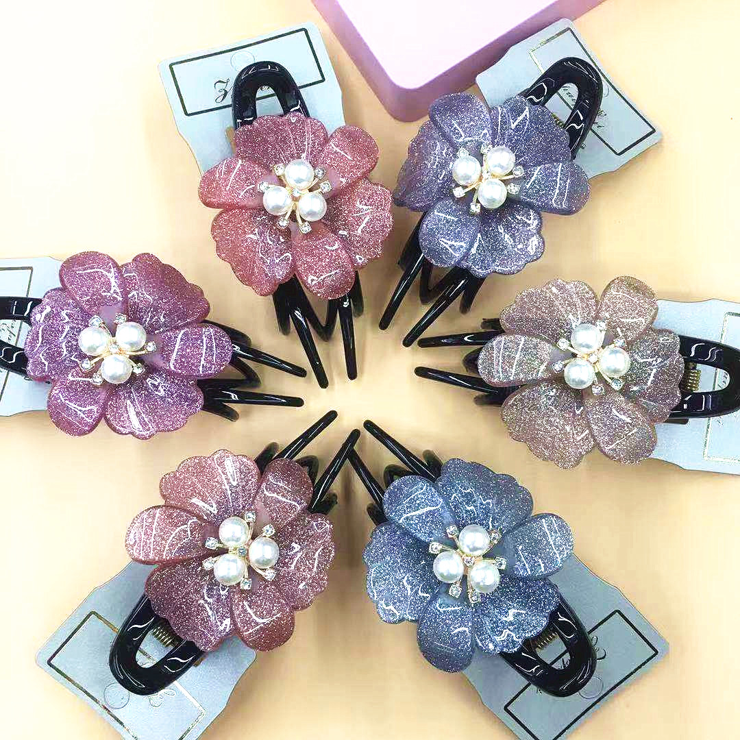 Duckbill clip Head flower bun hair clip for adult hair accessories Three teeth clip clip Korean rhinestone mother hair clip hair accessories