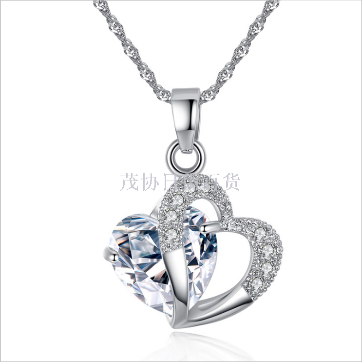 单吊坠 韩版饰品紫水晶五彩锆石心扉项链 心嫎水晶吊坠批发速卖通