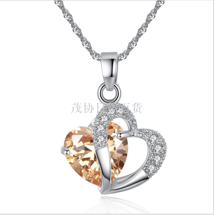 单吊坠 韩版饰品紫水晶五彩锆石心扉项链 心嫎水晶吊坠批发速卖通细节图