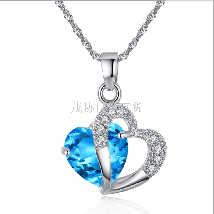 单吊坠 韩版饰品紫水晶五彩锆石心扉项链 心嫎水晶吊坠批发速卖通白底实物图