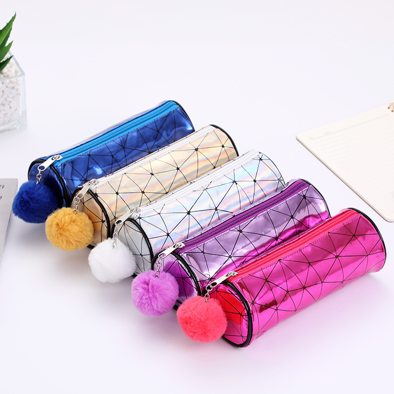 笔袋圆筒铅笔袋镭射PU文具袋化妆包洗漱包大容量笔袋