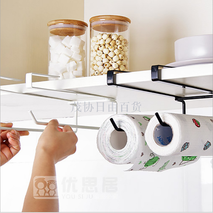 Double bar cabinet paper towel rack Double bar iron paste storage rack Kitchen cabinet paper towel rack manufacturer direct sales