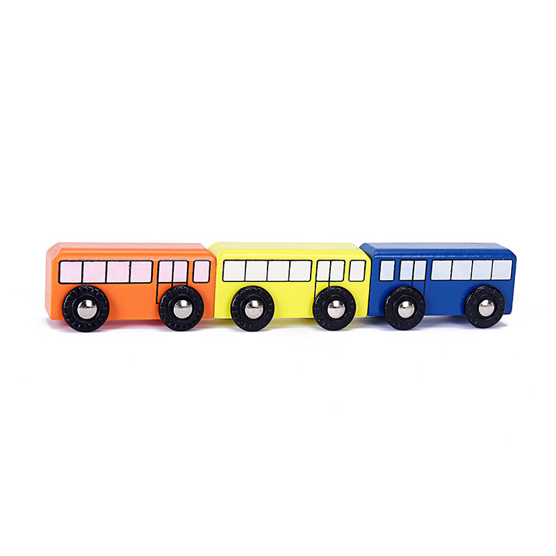 儿童木质仿真复古大巴士玩具车 环保彩绘无轨木制公交车玩具礼品详情图1