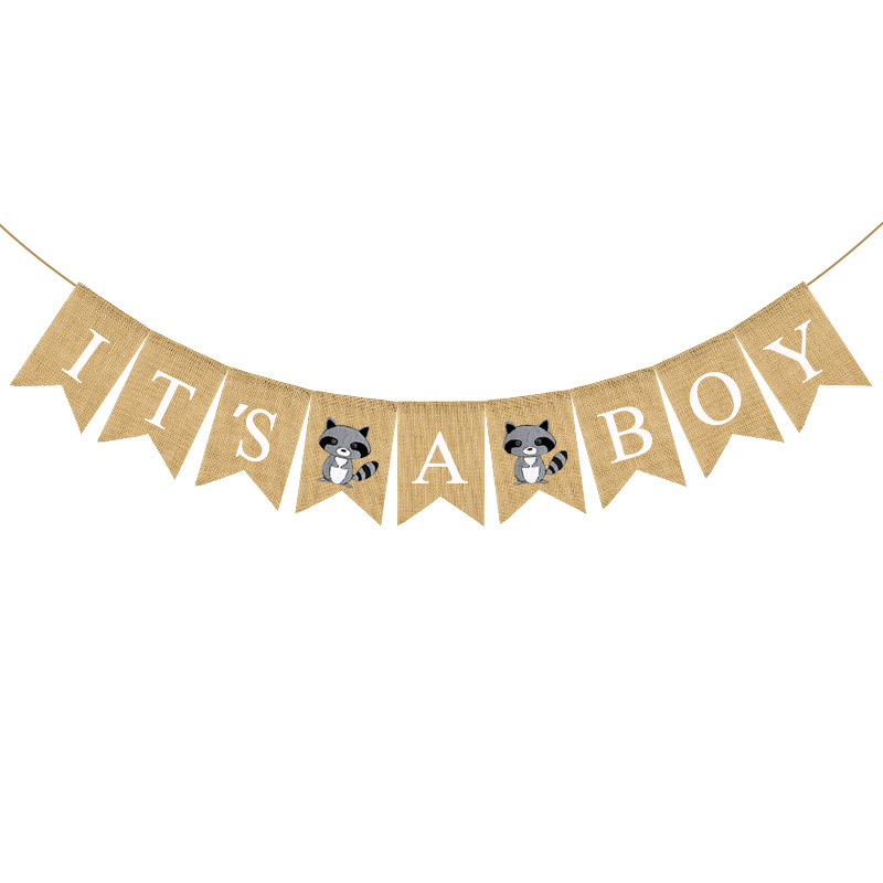 Europe And The United States Baby Shower Cartoon Animal Theme Party Latte It's A Boy Linen Flag Specification drawing