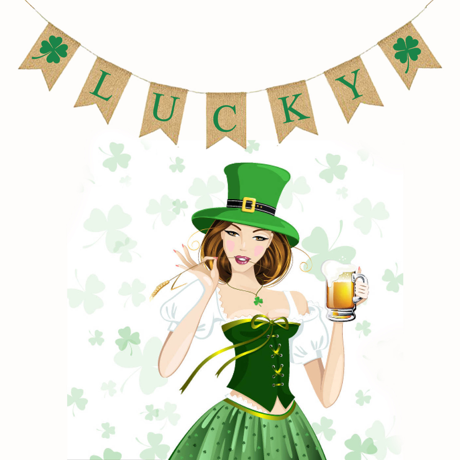 厂家直销 欧美热销黄麻串旗 lucky拉旗 圣帕特里克狂欢节派对装饰