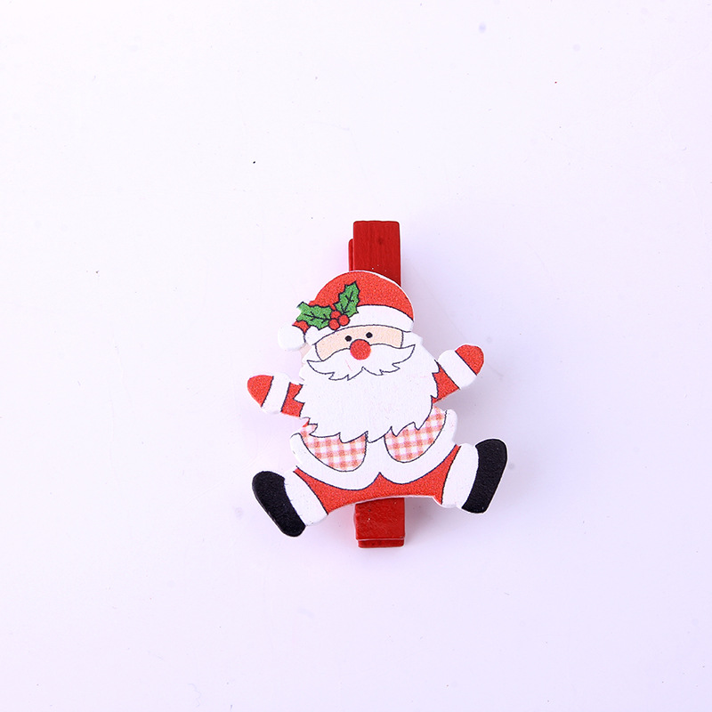 Customized Santa Claus photo wooden clips, 26 pieces, white paint digital printing snowman wooden clips, home hanging ornaments, hemp ropes Specification image