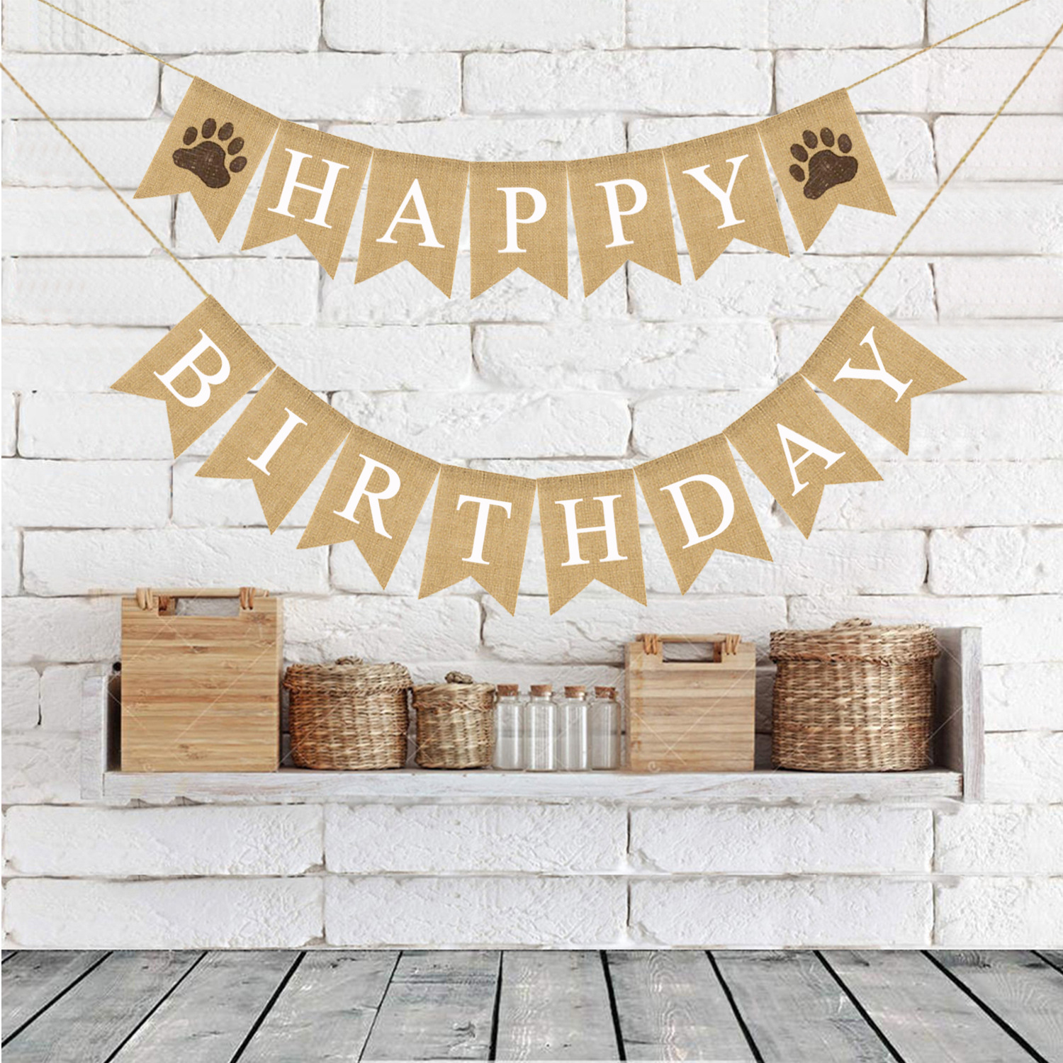 欧美生日派对装饰拉旗 彩色 HAPPY BIRTHDAY熊孩子麻布燕尾旗细节图