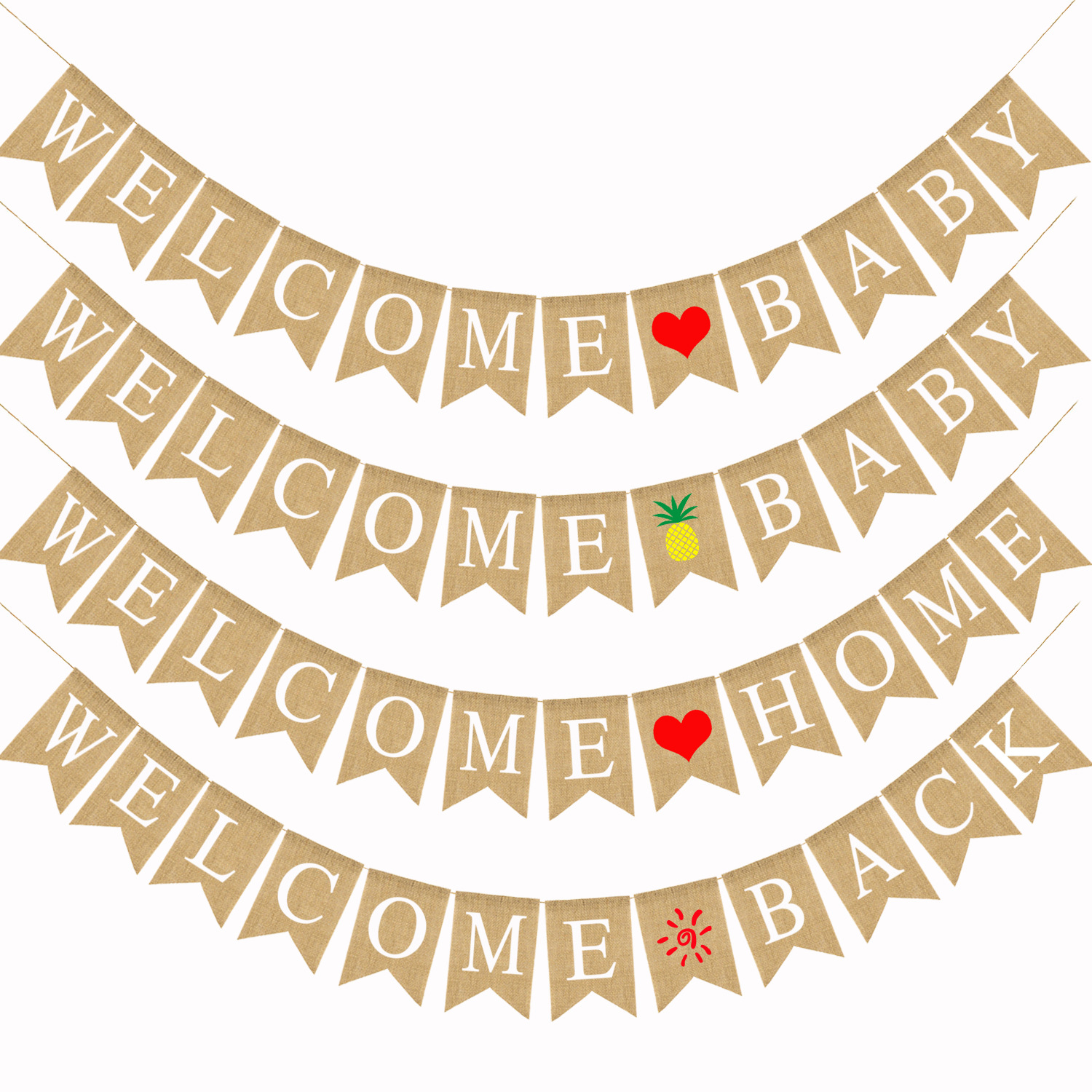家居派对装饰拉旗 旗 welcome home baby麻布燕尾旗