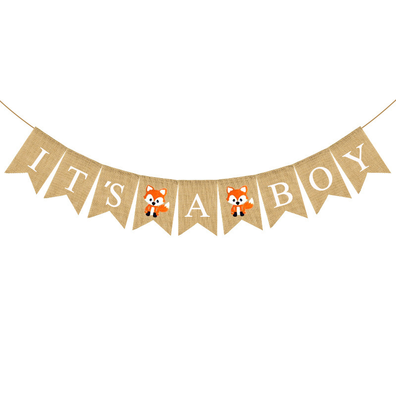 Europe And The United States Baby Shower Cartoon Animal Theme Party Latte It's A Boy Linen Flag details Picture