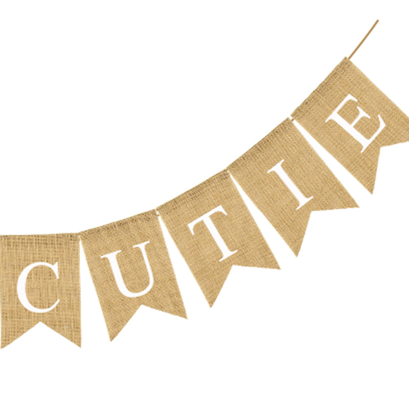 亚马逊热销感恩节派对装饰拉花串旗HEY CUTIE麻布燕尾拉旗白底实物图