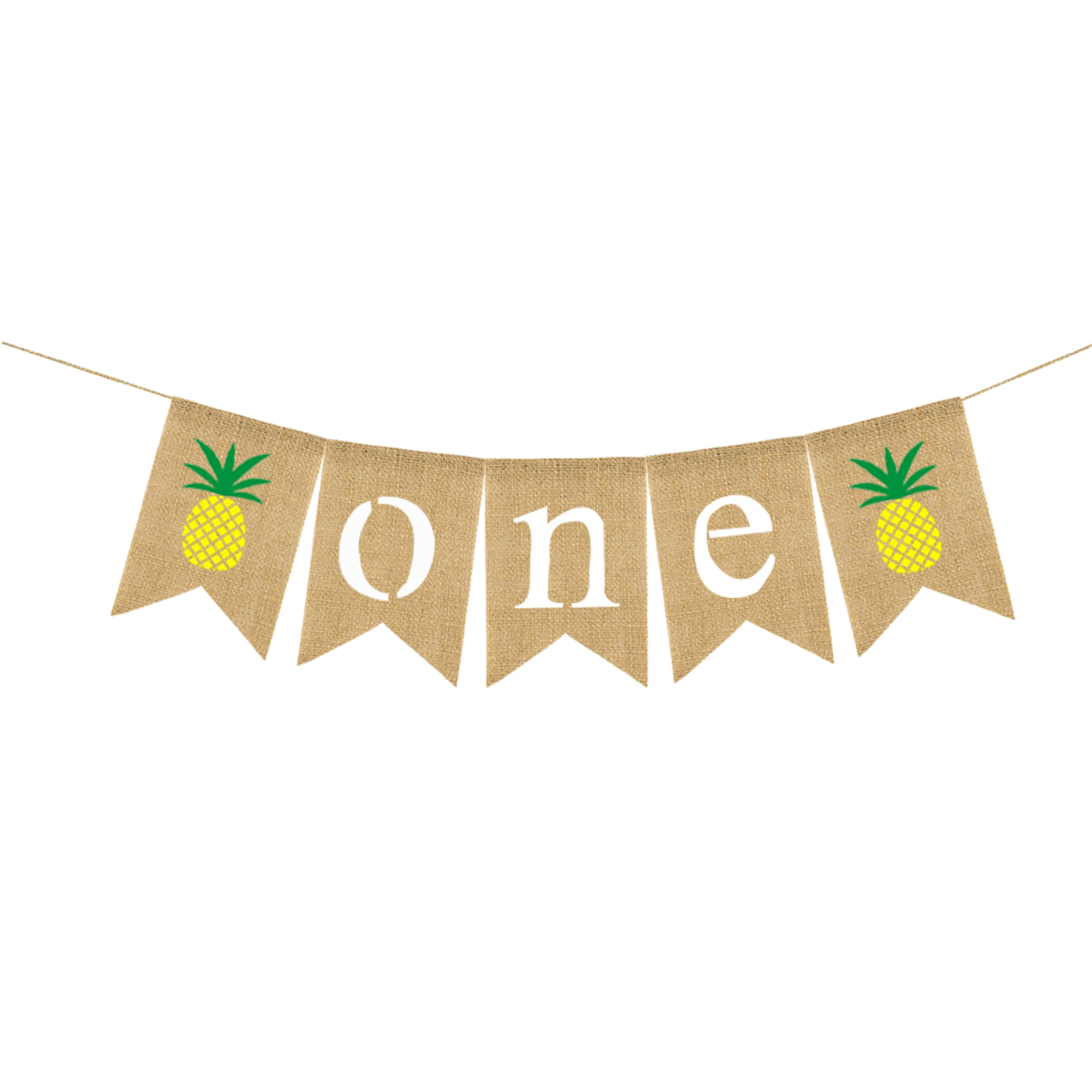 夏日宝宝1周岁生日派对装饰燕尾拉旗拉花 ONE菠萝麻布燕尾旗