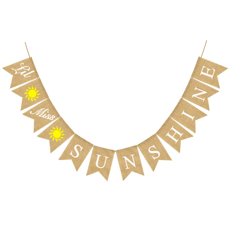 欧美生日 婚庆派对复古装饰拉花 welcome sunshine麻布旗白底实物图