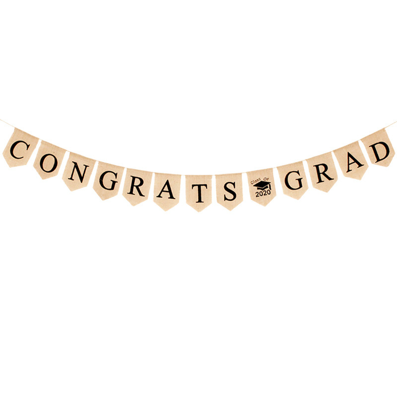 毕业派对装饰串旗麻布复古CONGRATS class of 2020 GRAD遁形拉旗产品图