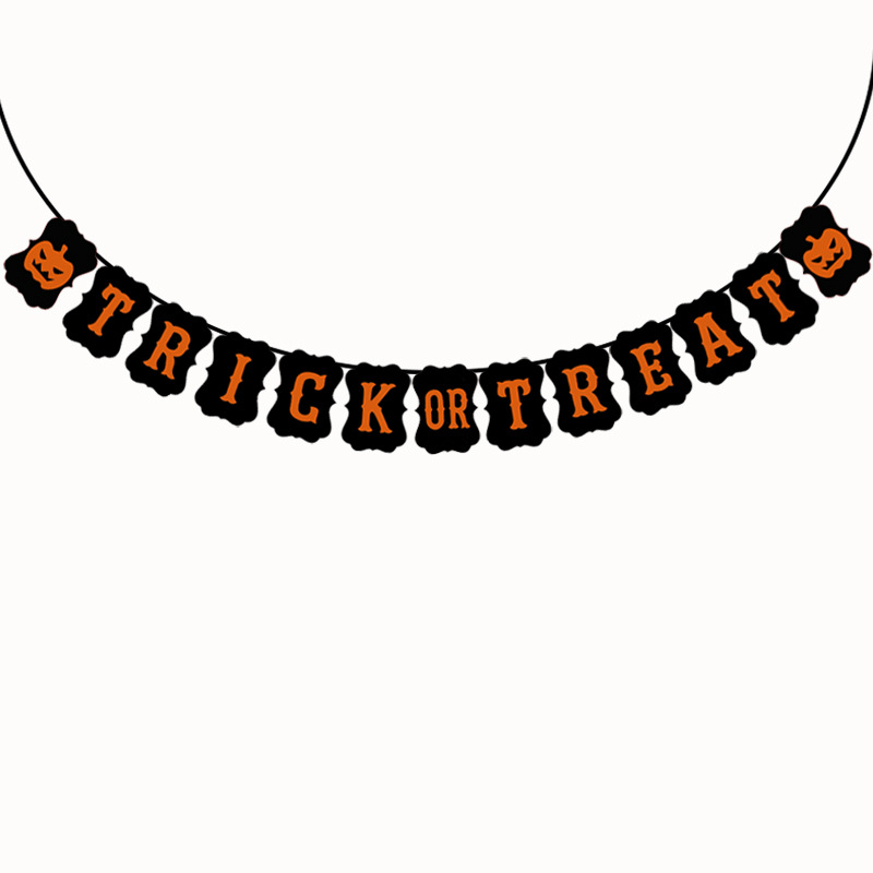厂家直销万圣节装饰拉旗 字母牛皮纸拉花Trick or Treat 派对条幅产品图