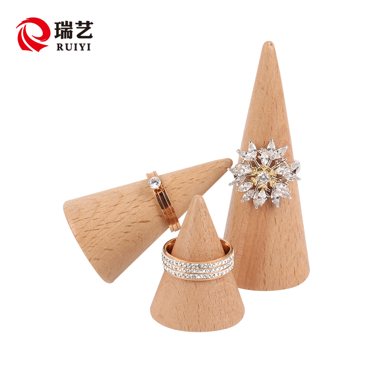 实木圆锥戒指托座锥架榉木首饰架戒指展示道具戒子架套装