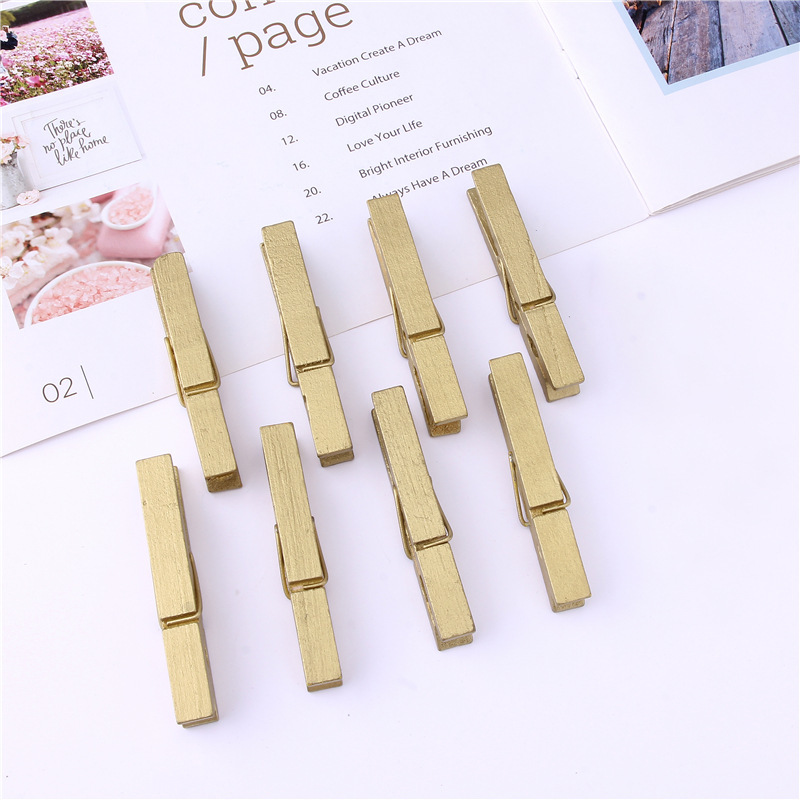 Gold and silver photo holder, monochrome lacquered wooden clip, hemp rope photo holder, 7.2cm bookmark, long-tail clip, sticky note holder details Picture