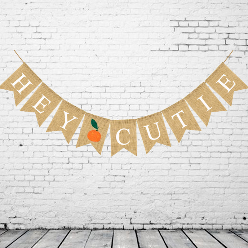 亚马逊热销感恩节派对装饰拉花串旗HEY CUTIE麻布燕尾拉旗细节图