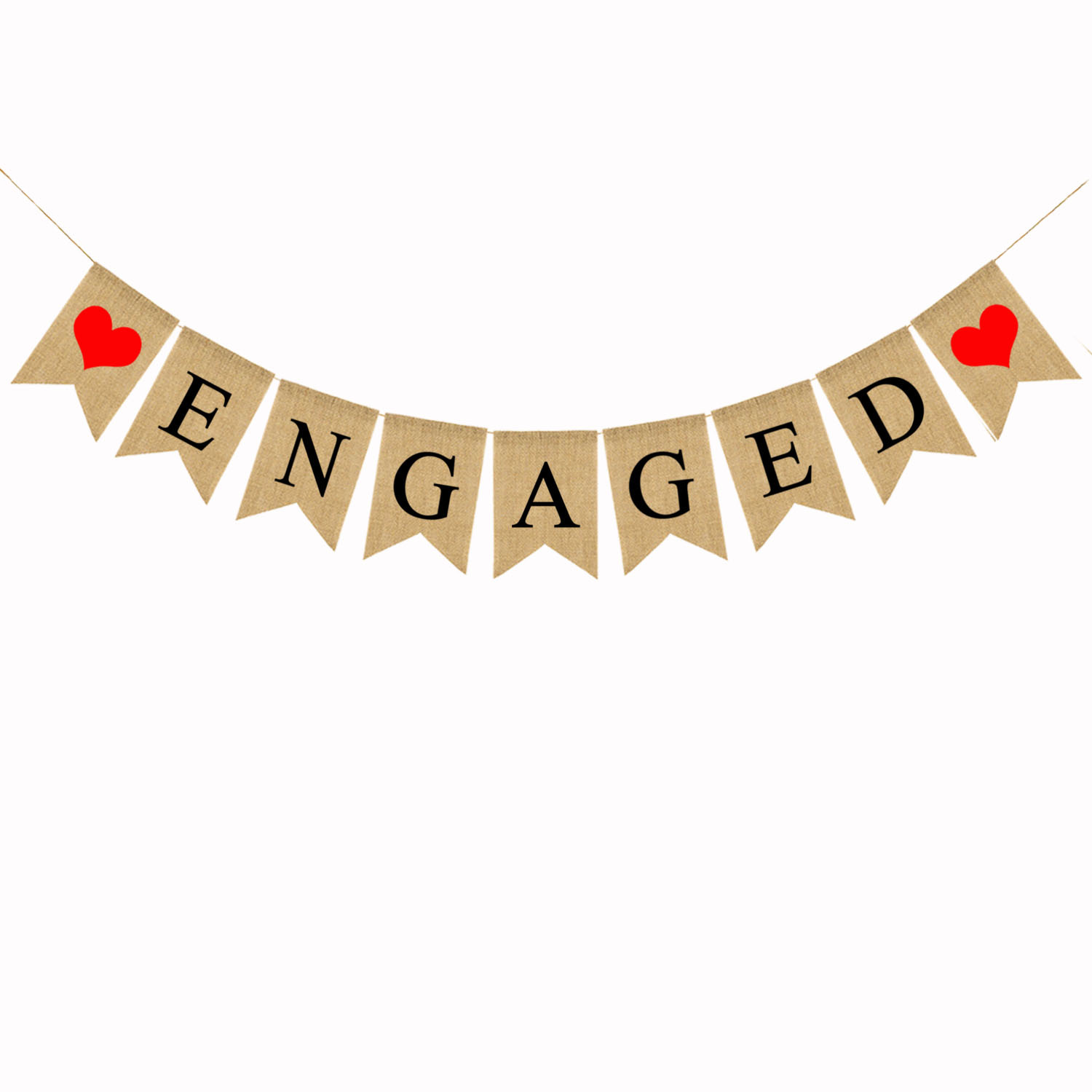 厂家直销 订婚派对装饰麻布彩旗 拉旗 ENGAGED麻布三角旗 横幅产品图