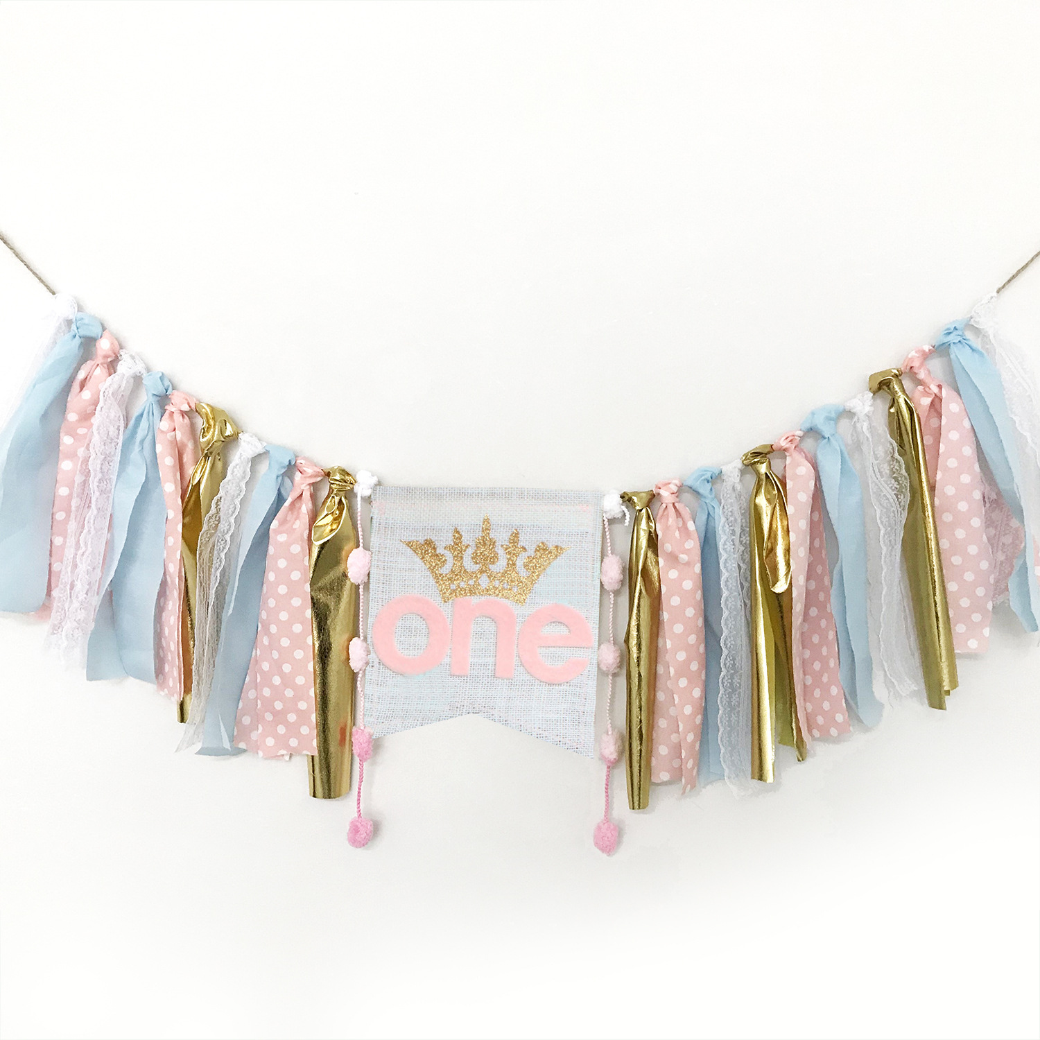 外贸亚马逊 皇冠女孩宝宝1 周岁生日派对装饰品布艺ONE餐椅拉旗