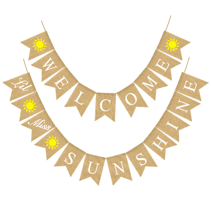 欧美生日 婚庆派对复古装饰拉花 welcome sunshine麻布旗产品图