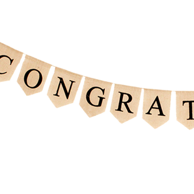 毕业派对装饰串旗麻布复古CONGRATS class of 2020 GRAD遁形拉旗白底实物图