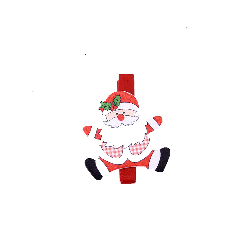 Customized Santa Claus photo wooden clips, 26 pieces, white paint digital printing snowman wooden clips, home hanging ornaments, hemp ropes Item Picture