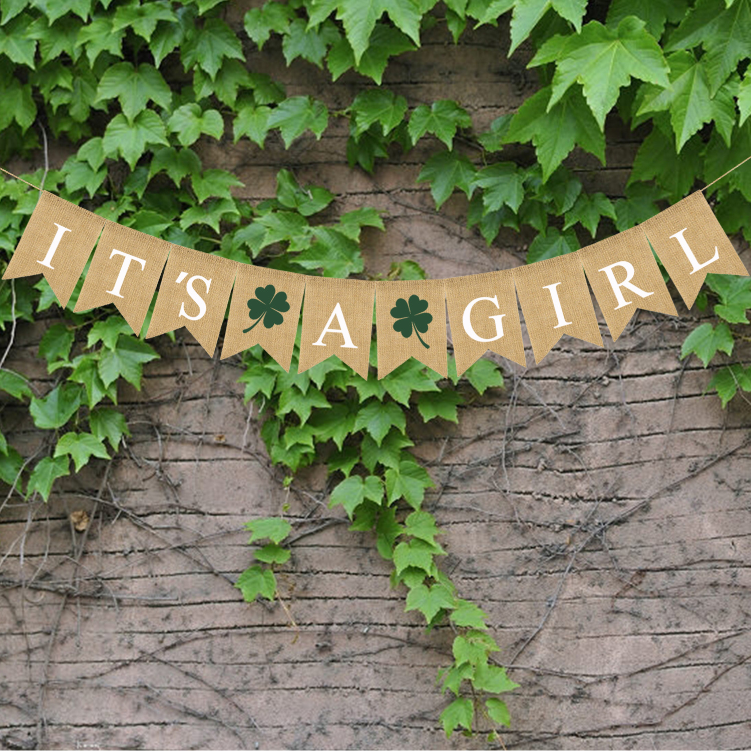 It's A Girl's Four-Leaf Clover Linen Dovetail Flag details Picture