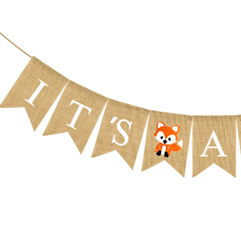 Europe And The United States Baby Shower Cartoon Animal Theme Party Latte It's A Boy Linen Flag Item Picture