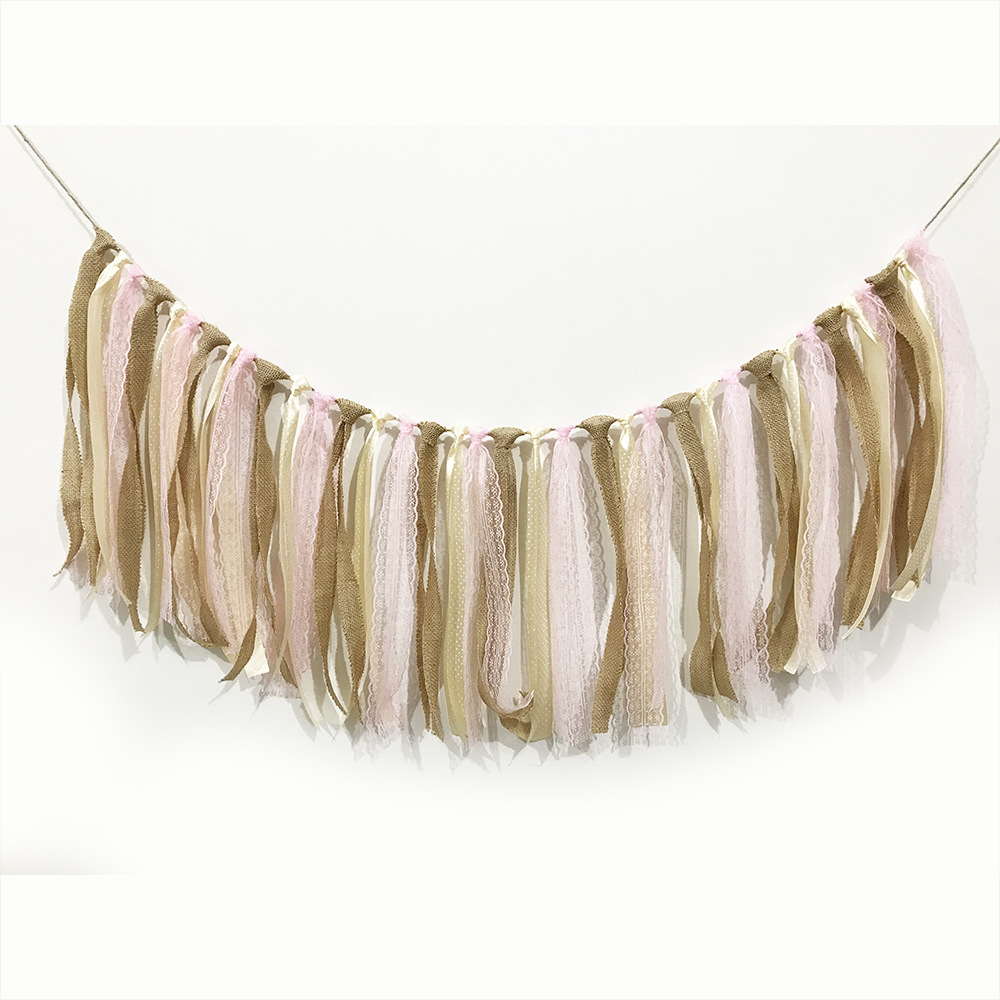 Manufacturers Direct European And American Wedding Party Decoration Pull Flag White Pink Blue Linen Lace String Flag Specification drawing