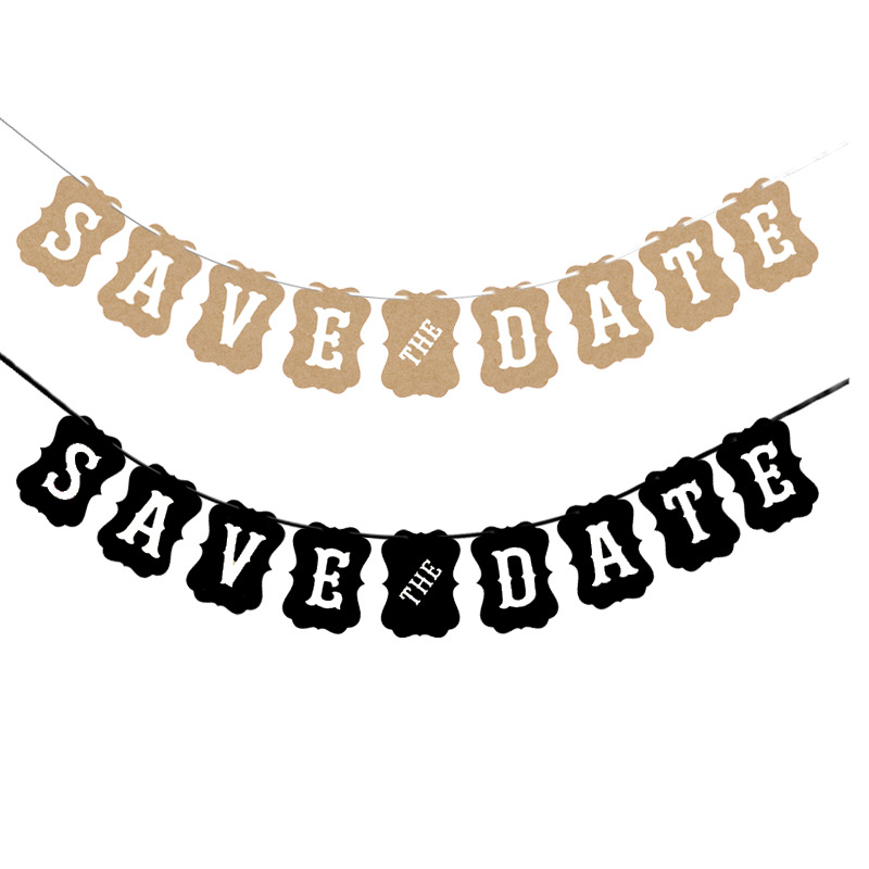 厂家直销 婚礼牛皮纸拉花 SAVE THE DATE BANNER婚庆拉旗拍照道具