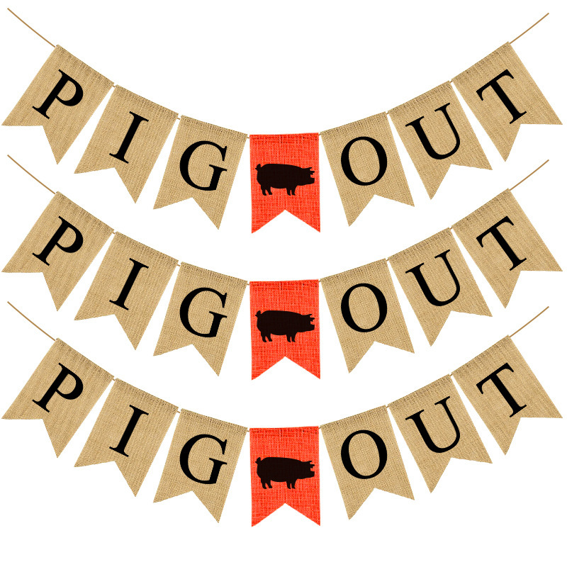 Factory Direct Sales Farm Party Decoration Supplies Stretch Flag Pig Out Linen Dovetail Pull Flag