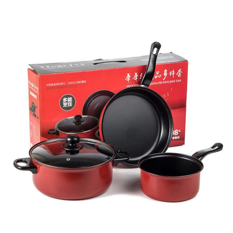 Hot-selling three-piece pot set, Annual Red gift set, kitchen three-piece pot set, flat-bottomed non-stick pan, promotional gift