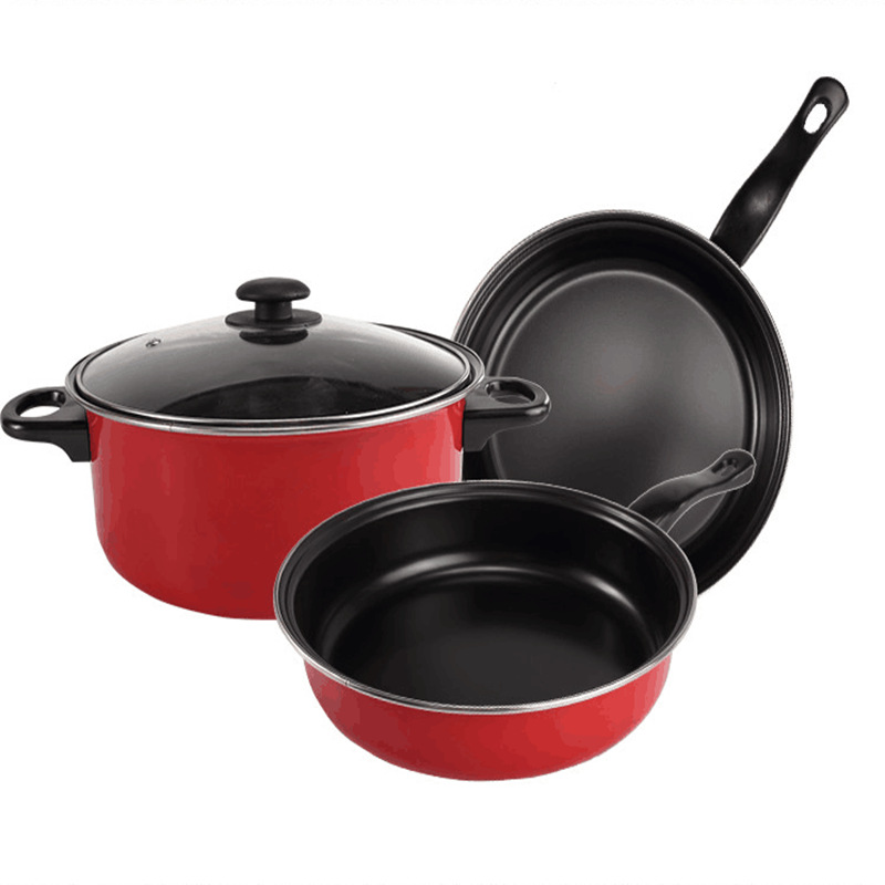 Hot-selling three-piece pot set, Annual Red gift set, kitchen three-piece pot set, flat-bottomed non-stick pan, promotional gift details Picture