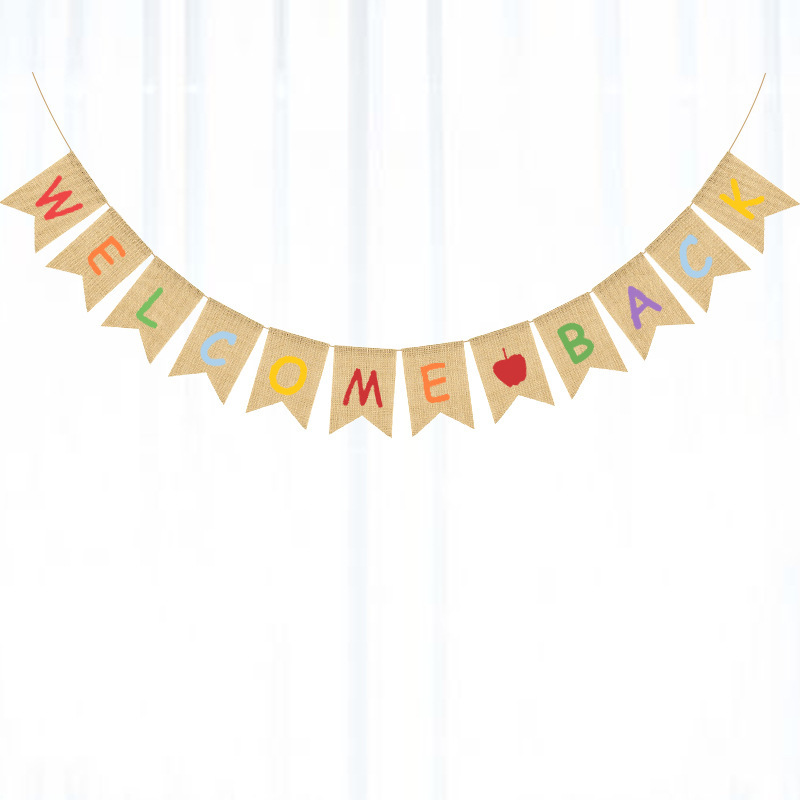 厂家直销 开学季派对装饰用品 彩色拉旗 WELCOME BACK 麻布燕尾旗