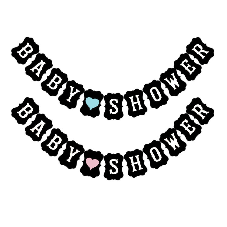 厂家直销 生日派对拉旗拉花 黑色牛皮纸卡片baby shower 字母横幅