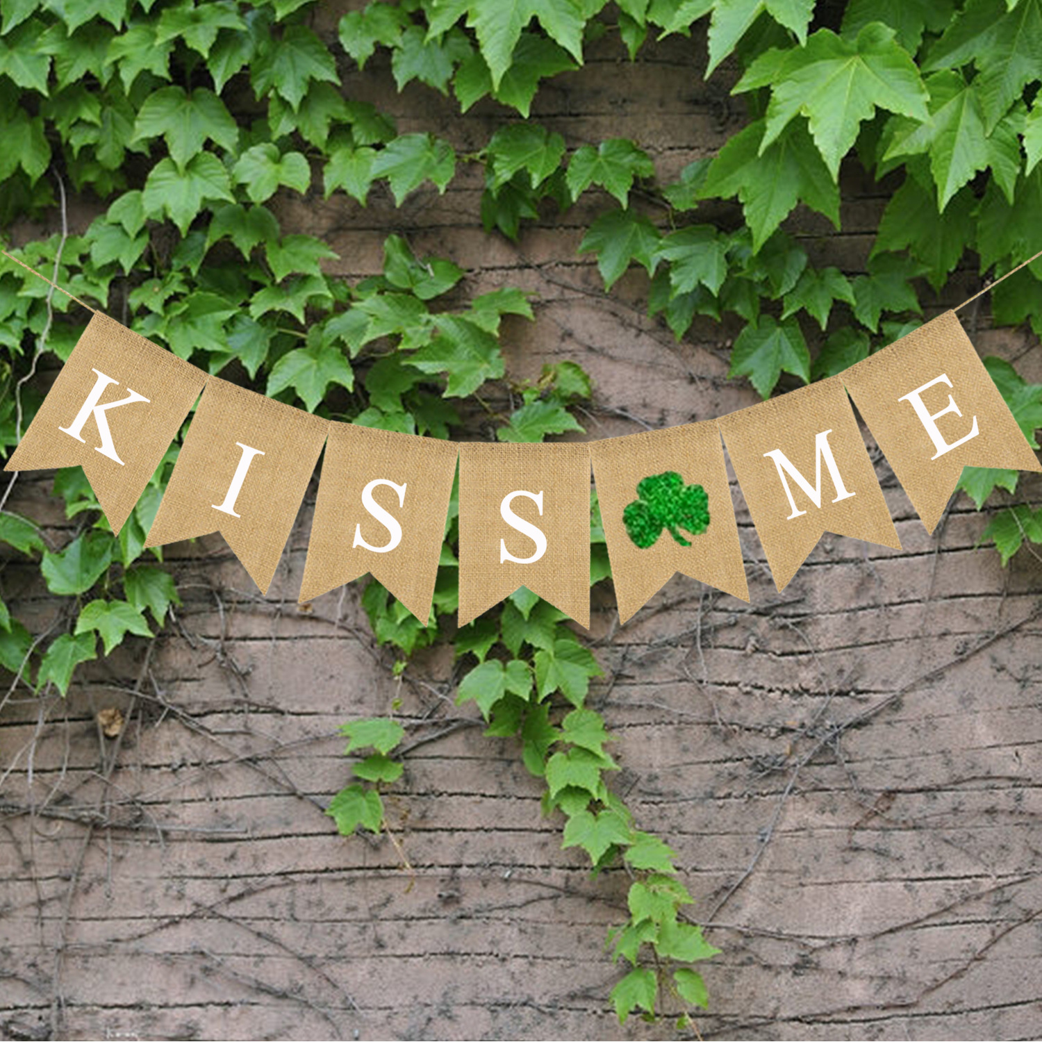 求婚 订婚情人节 婚庆派对装饰拉花KISS ME麻布燕尾拉旗产品图