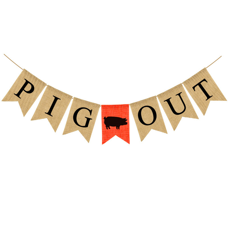 Factory Direct Sales Farm Party Decoration Supplies Stretch Flag Pig Out Linen Dovetail Pull Flag details Picture