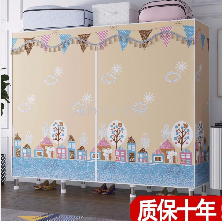 Simple fabric wardrobe, thickened and reinforced steel pipe, Oxford fabric cabinet, non-solid wood double and single wardrobe storage rack Item Picture