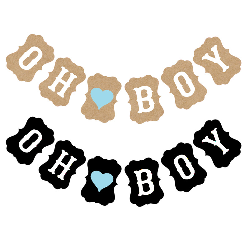 厂家直销 派对装饰三角拉旗 拍照道具OH BOY复古牛皮纸字母横幅