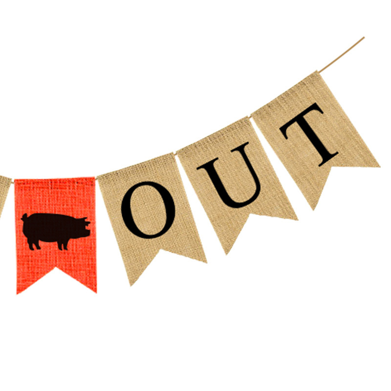 Factory Direct Sales Farm Party Decoration Supplies Stretch Flag Pig Out Linen Dovetail Pull Flag Item Picture