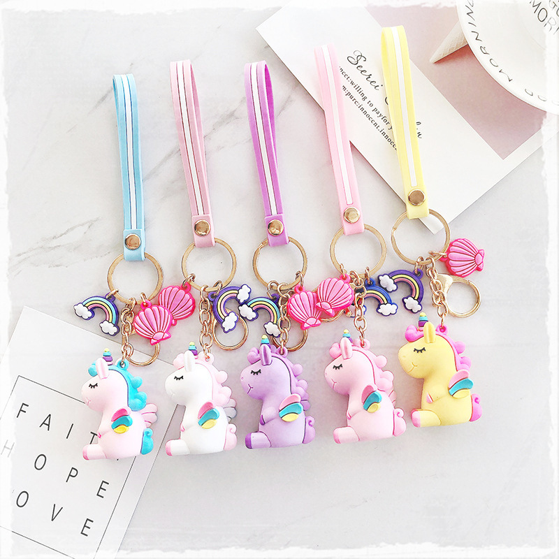 Korean-style cute unicorn car keychains, silicone dinosaur keychains, men's and women's bags, pendants, creative small gifts