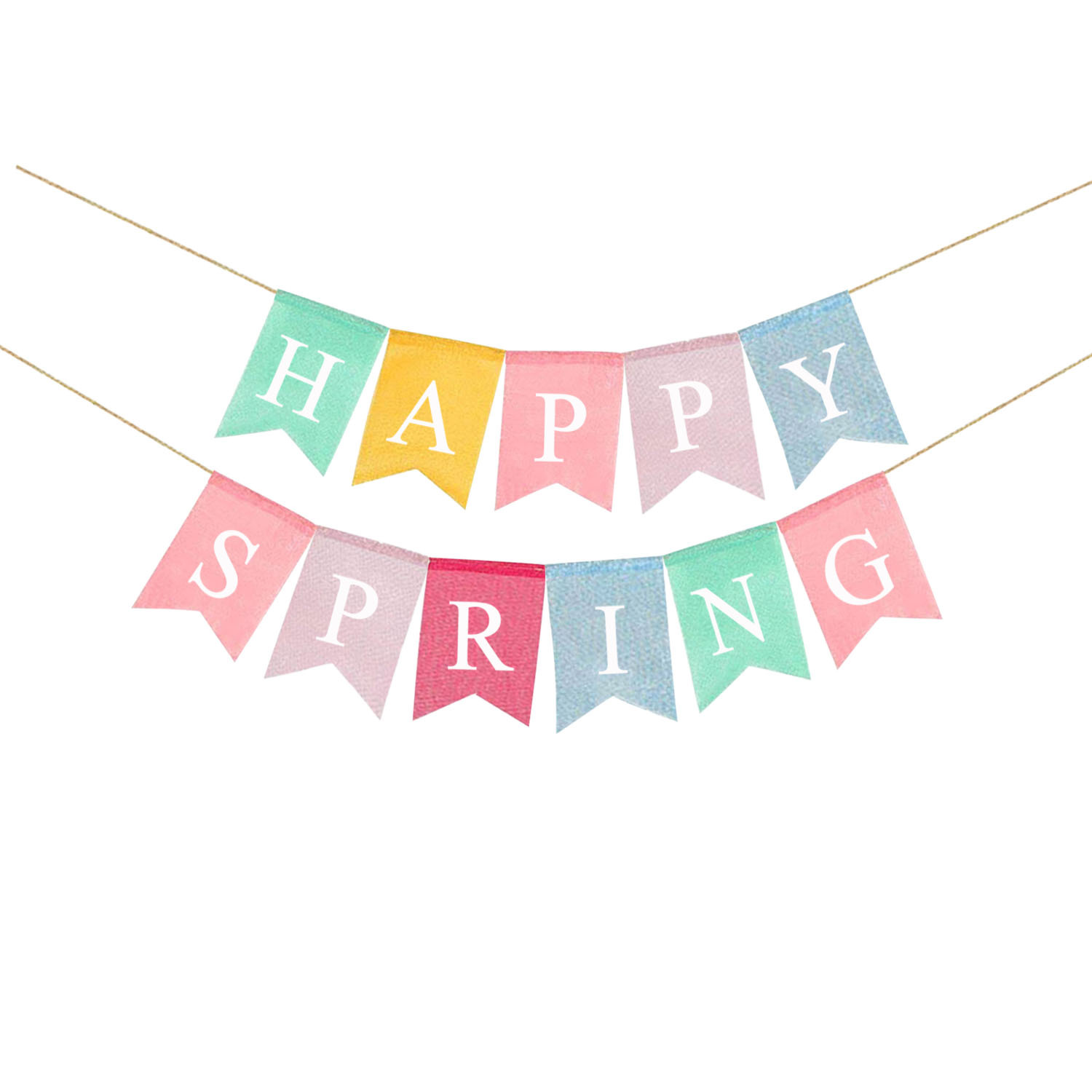 厂家直销 欧美春天装饰拉旗 彩色 happy spring 仿麻布燕尾旗