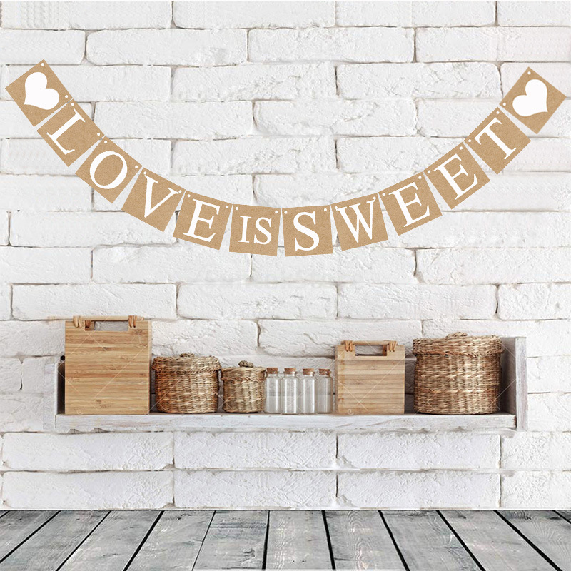 厂家直销 婚庆字母彩旗横幅 LOVE IS SWEET牛皮纸拉旗拍摄道具