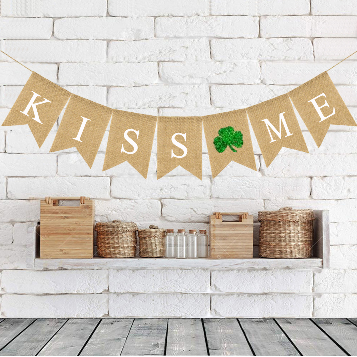 求婚 订婚情人节 婚庆派对装饰拉花KISS ME麻布燕尾拉旗细节图