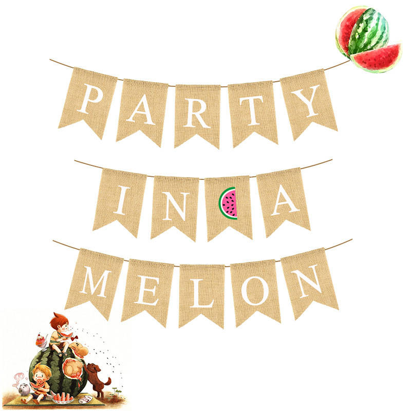 厂家直销 欧美田园复古派对拉花 PARTY N 西瓜 A MELON麻布燕尾旗