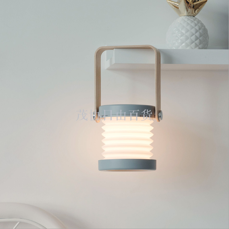 Cross border wooden handle hand lantern lamp retractable LED lamp USB charging night light reading lamp