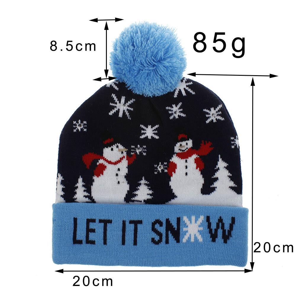 2019 new Christmas flanged knitted hat with ball band LED colorful lights adult children Halloween decorative hat Item Picture