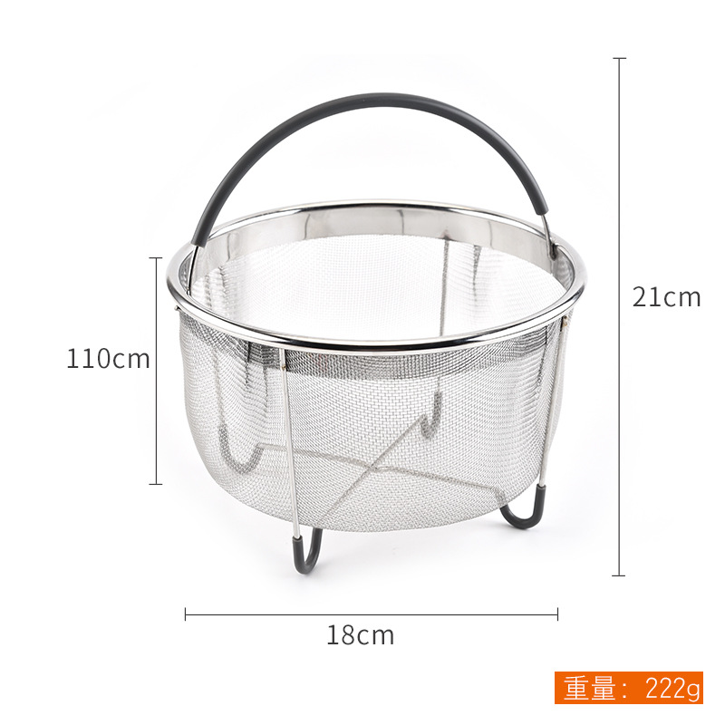 不锈钢菜篮 硅胶柄手提蒸笼 沥水篮 厨房多功能电饭煲蒸饭蒸包笼细节图