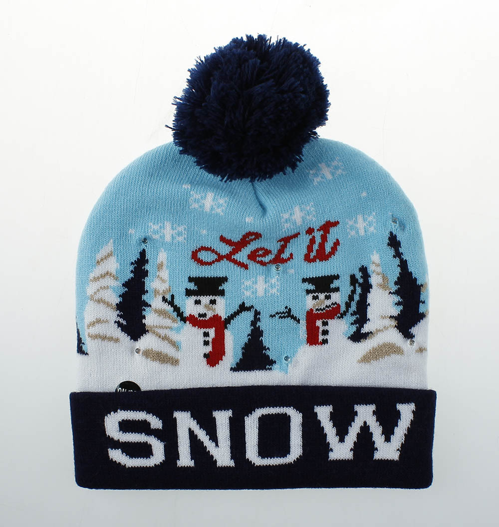 2019 new Christmas flanged knitted hat with ball band LED colorful lights adult children Halloween decorative hat Application Scenario
