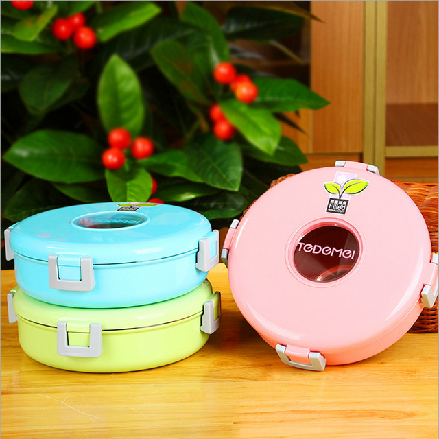 Creative student round 1-layer insulated Japanese lunch box and bento box, microwave heated 304 stainless steel Korean version with lid details Picture